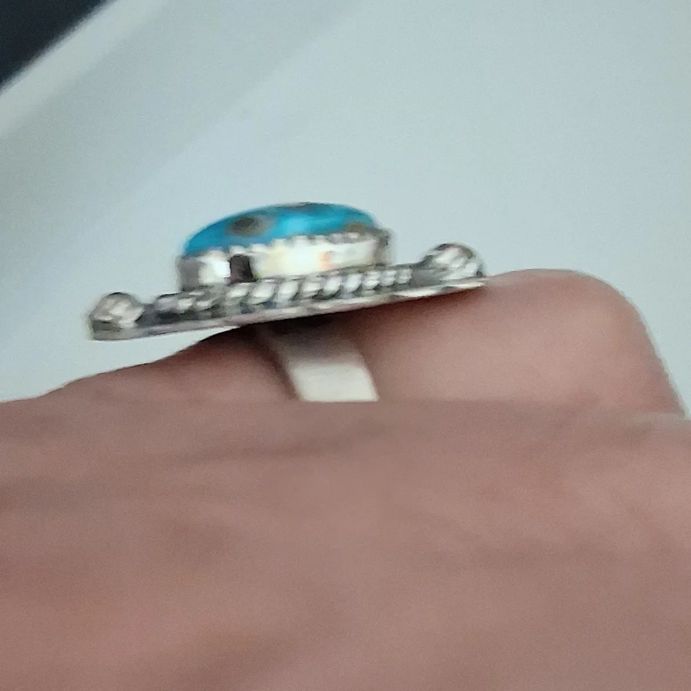 KINGMAN TURQUOISE TEARDROP RING 925 STERLING SILVER ADJUSTABLE SIZE 7-9